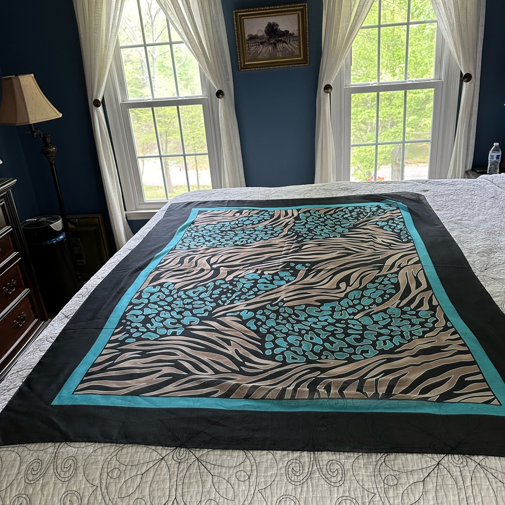 New Carol Wior Animal Print Scarf Sarong Brown/Black/Blue, Sz 60,5”x46,5” - Picture 6 of 10